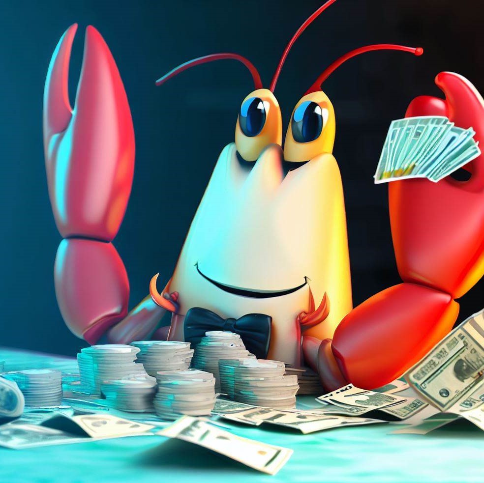 Lobster pays cash at the casino